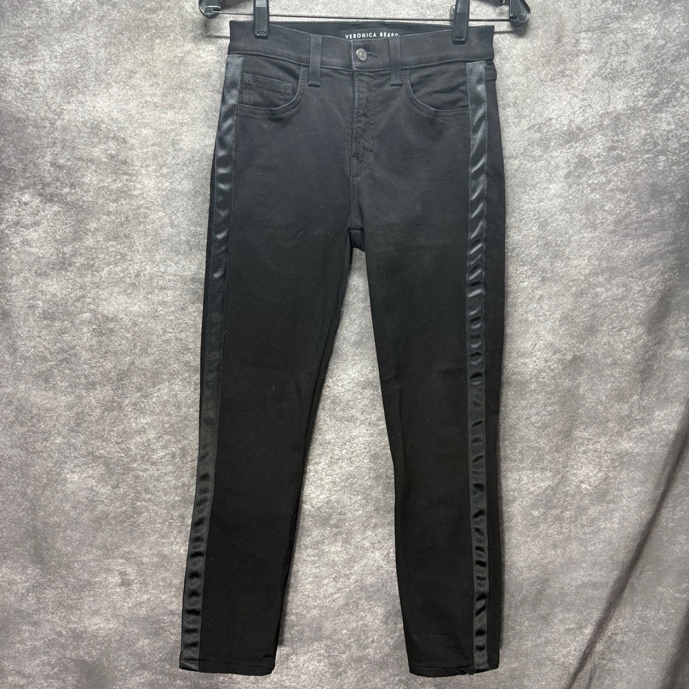 Veronica Beard Emma Skinny Tuxedo Stripe Crop Jeans Womens 26 2 Black Glam Chic